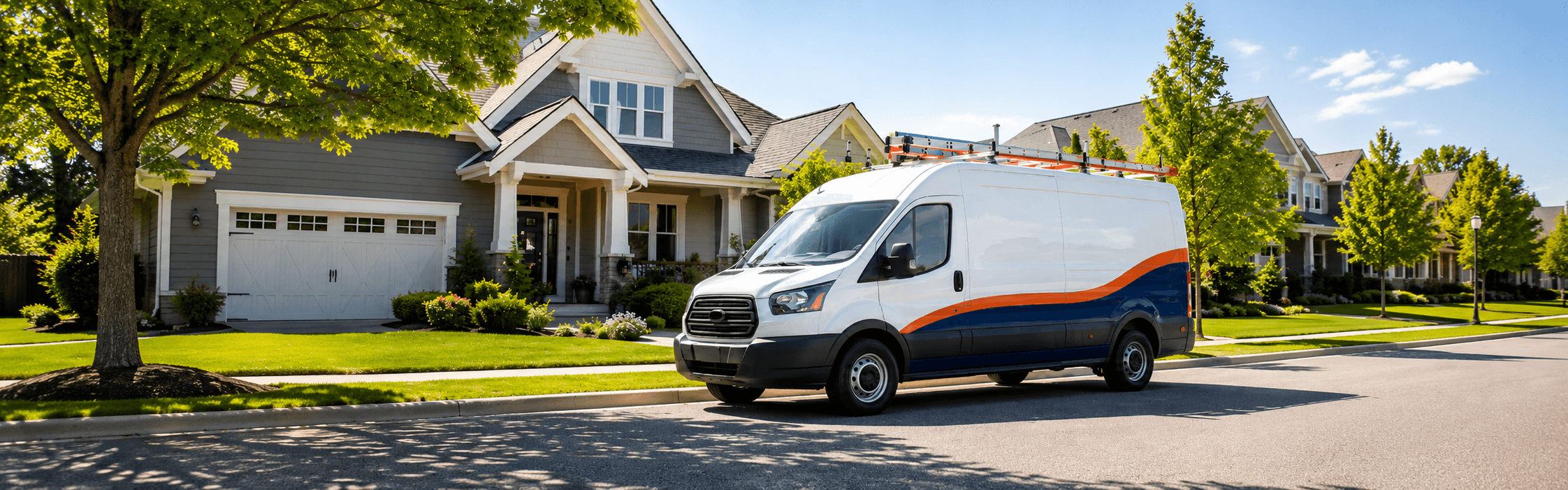 Dryer vent service van parked in a residential neighborhood