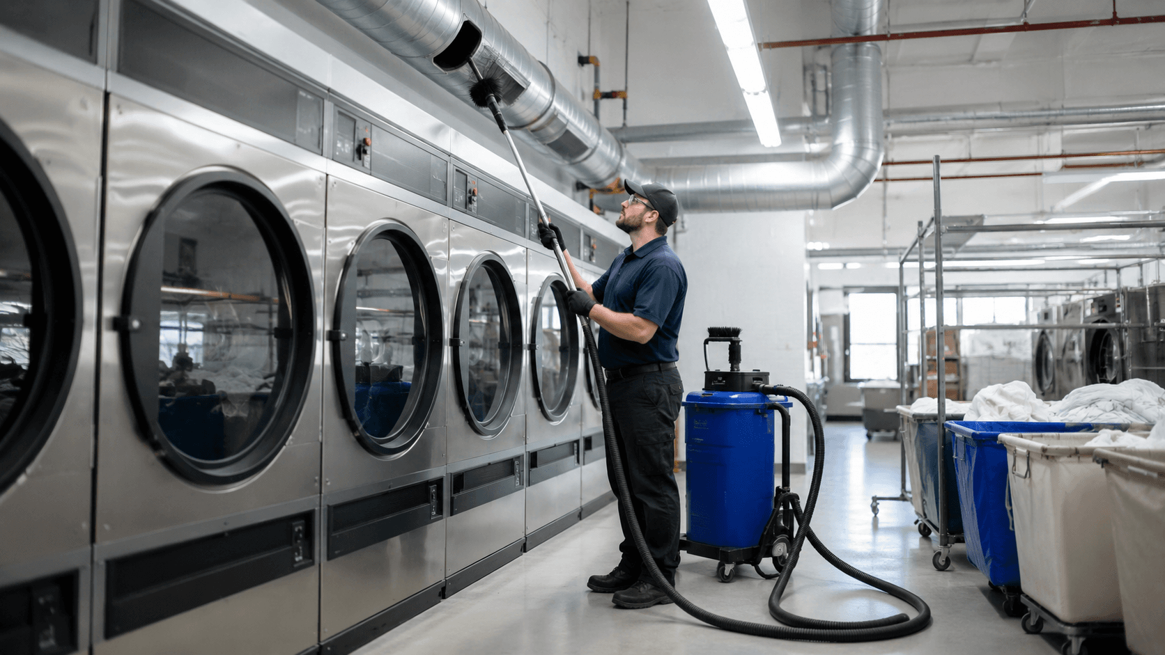 Commercial dryer vent cleaning for high-use laundry systems