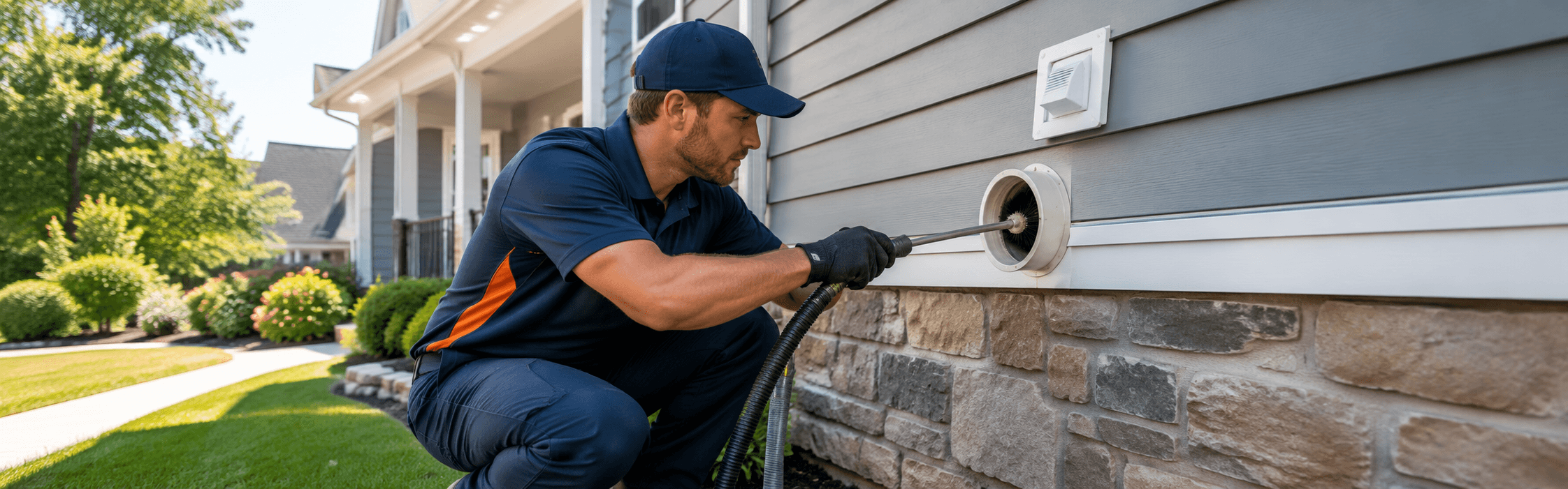 Dryer vent service van in a Cumming residential neighborhood
