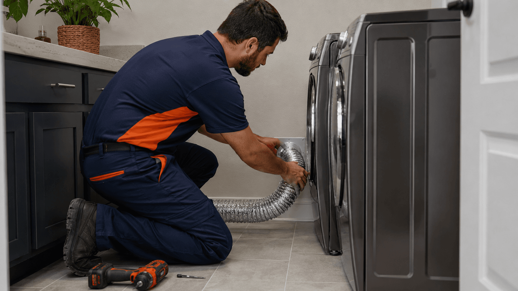 Dryer vent installation service for a new laundry exhaust path