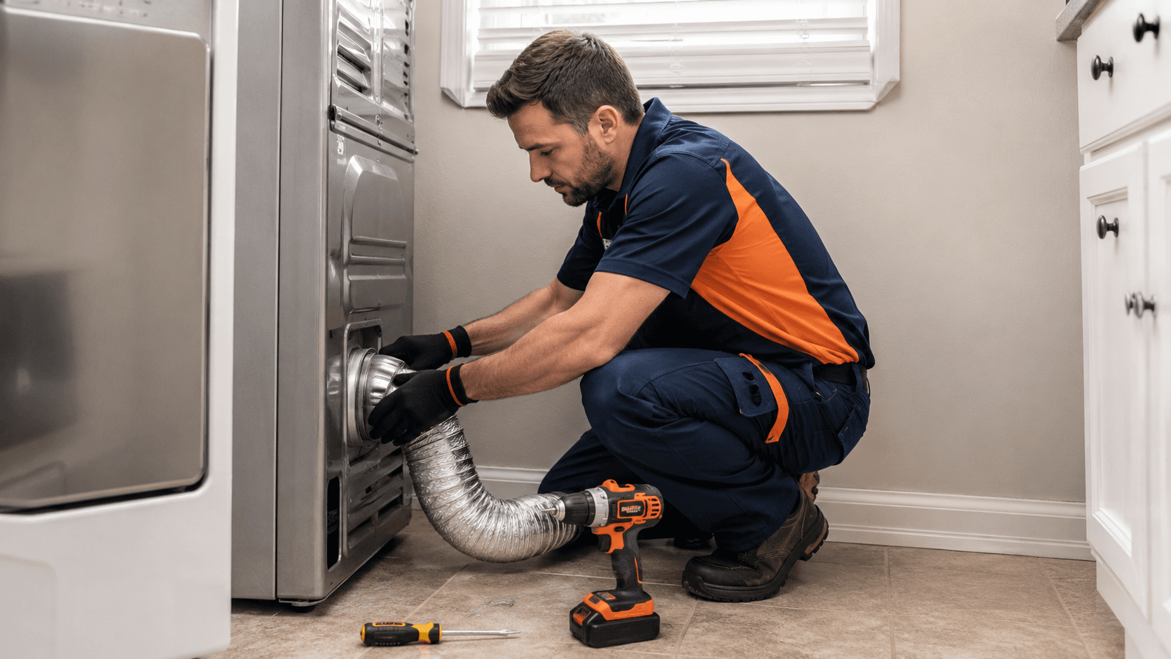 Dryer vent repair service for damaged or disconnected dryer vent components