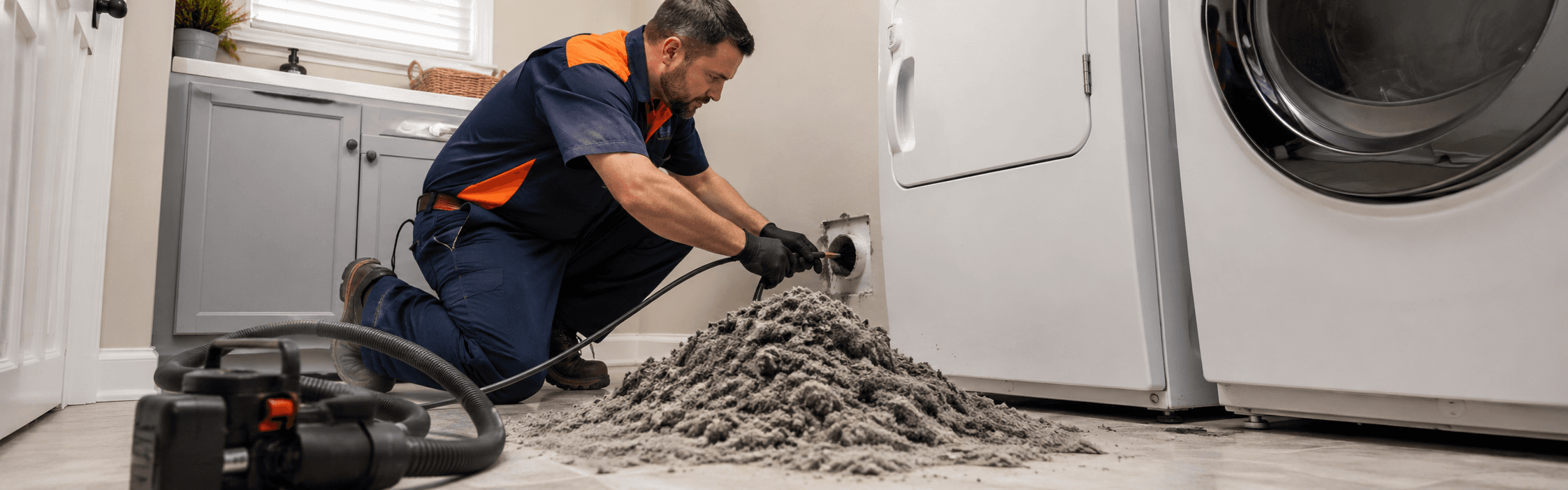 Dryer vent cleaning service van in a Georgia residential neighborhood