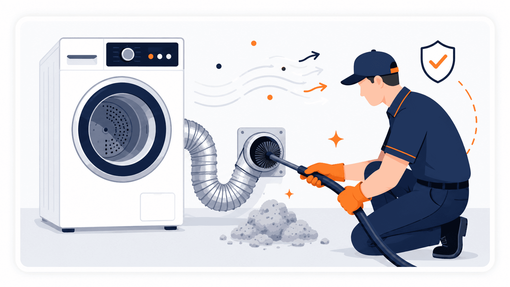 Dryer vent technician clearing lint from a dryer vent