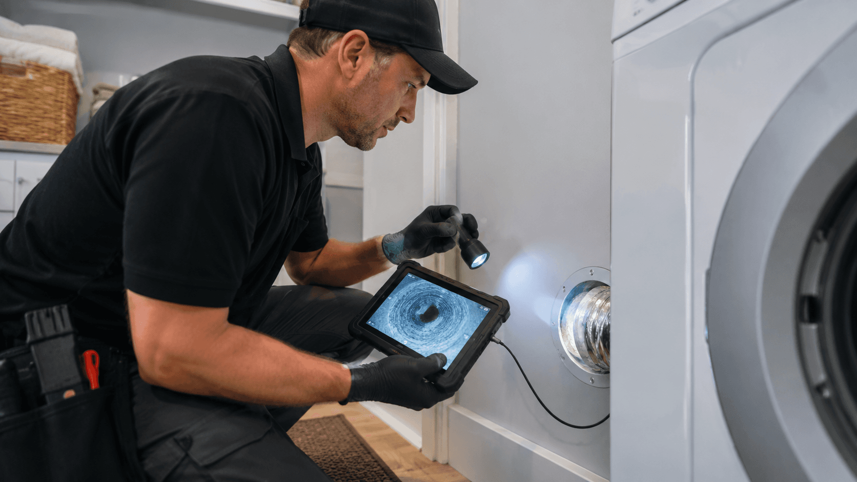 Dryer vent inspection checking airflow and visible vent concerns