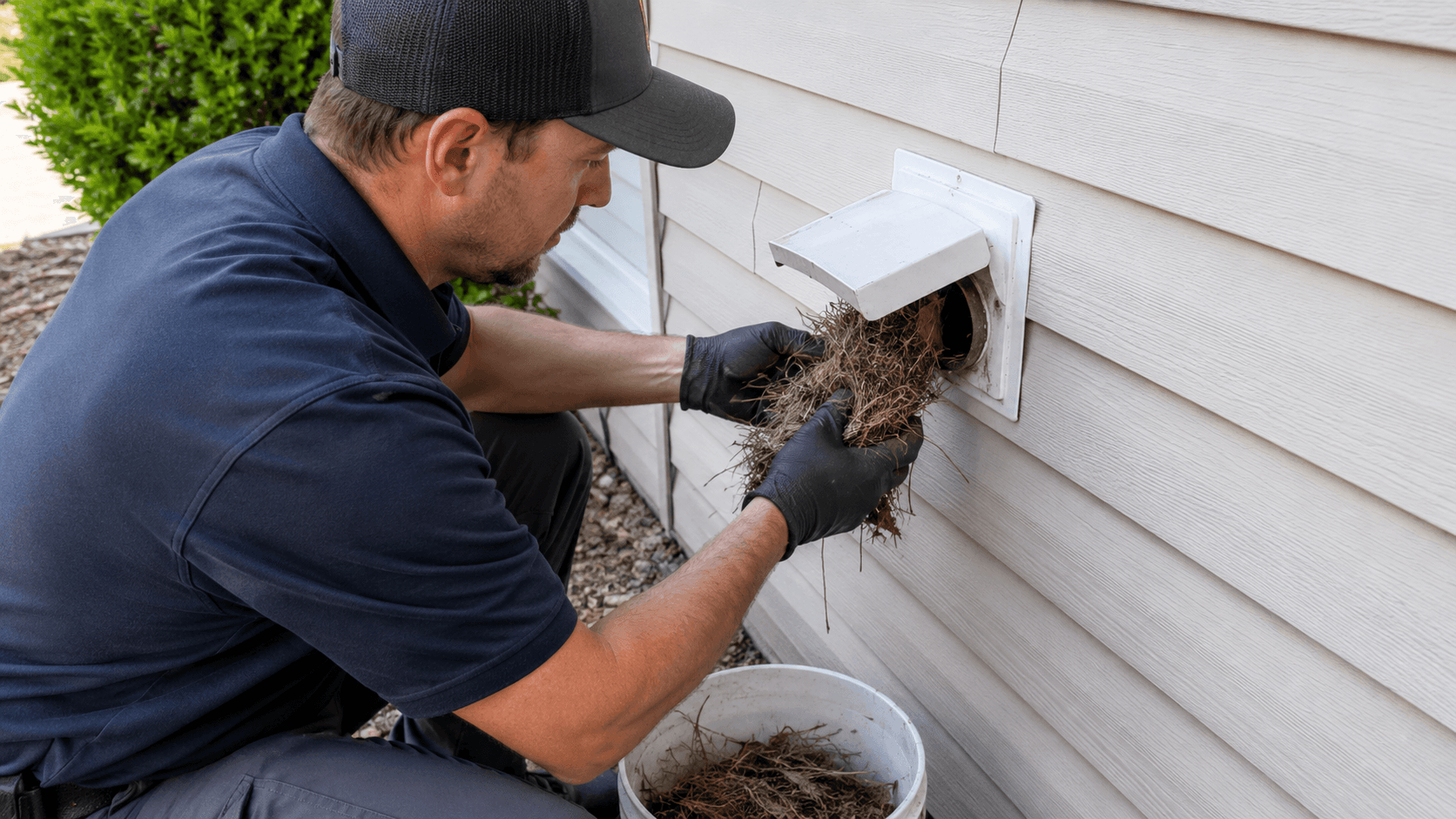 Bird nest removal from an exterior dryer vent opening