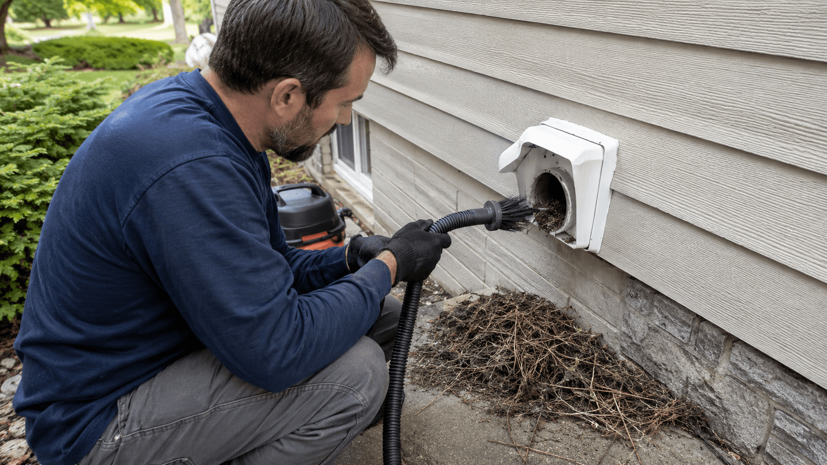 Nesting material blocking an exterior dryer vent