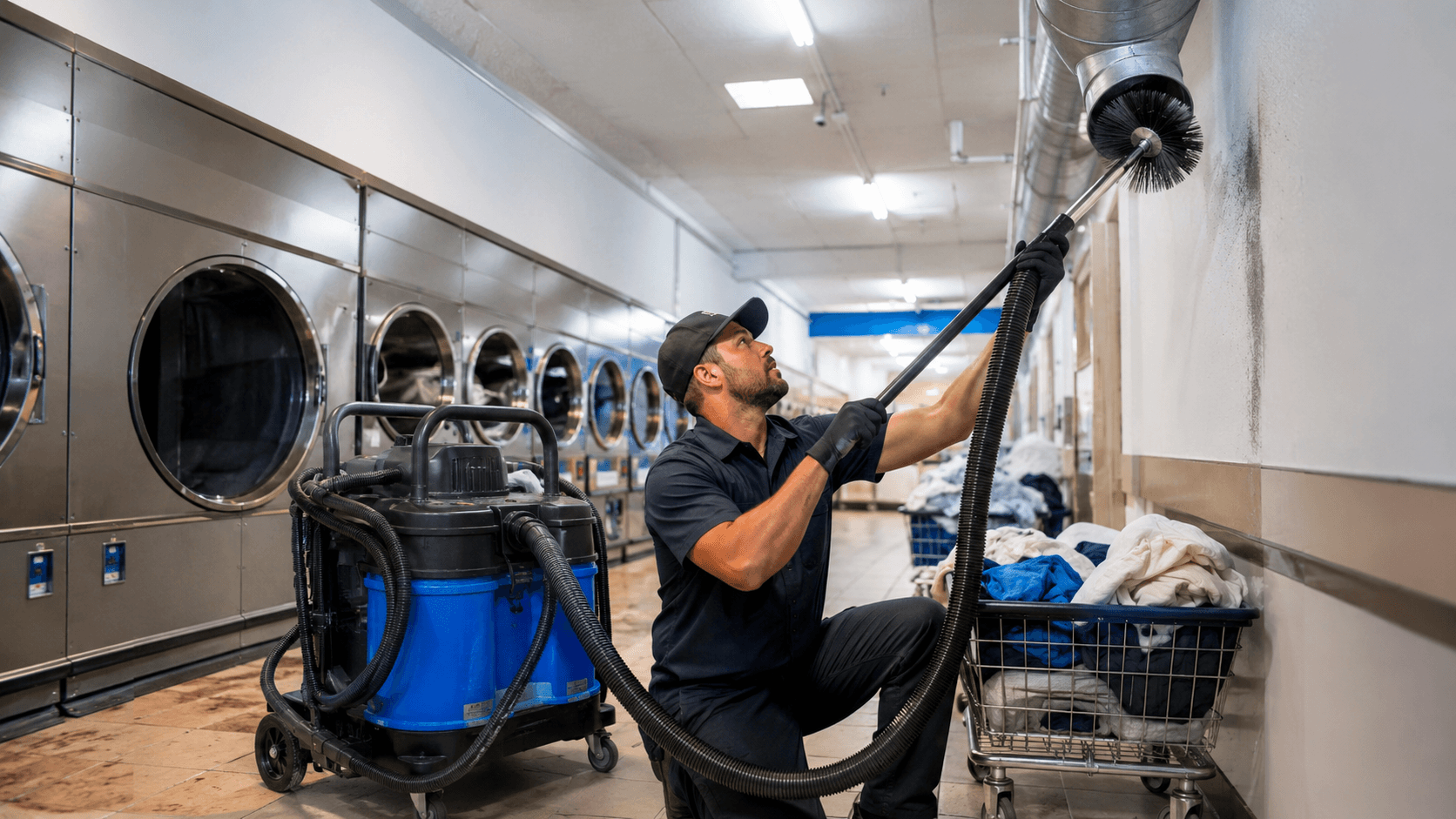 Commercial dryer vent cleaning for high-use laundry systems