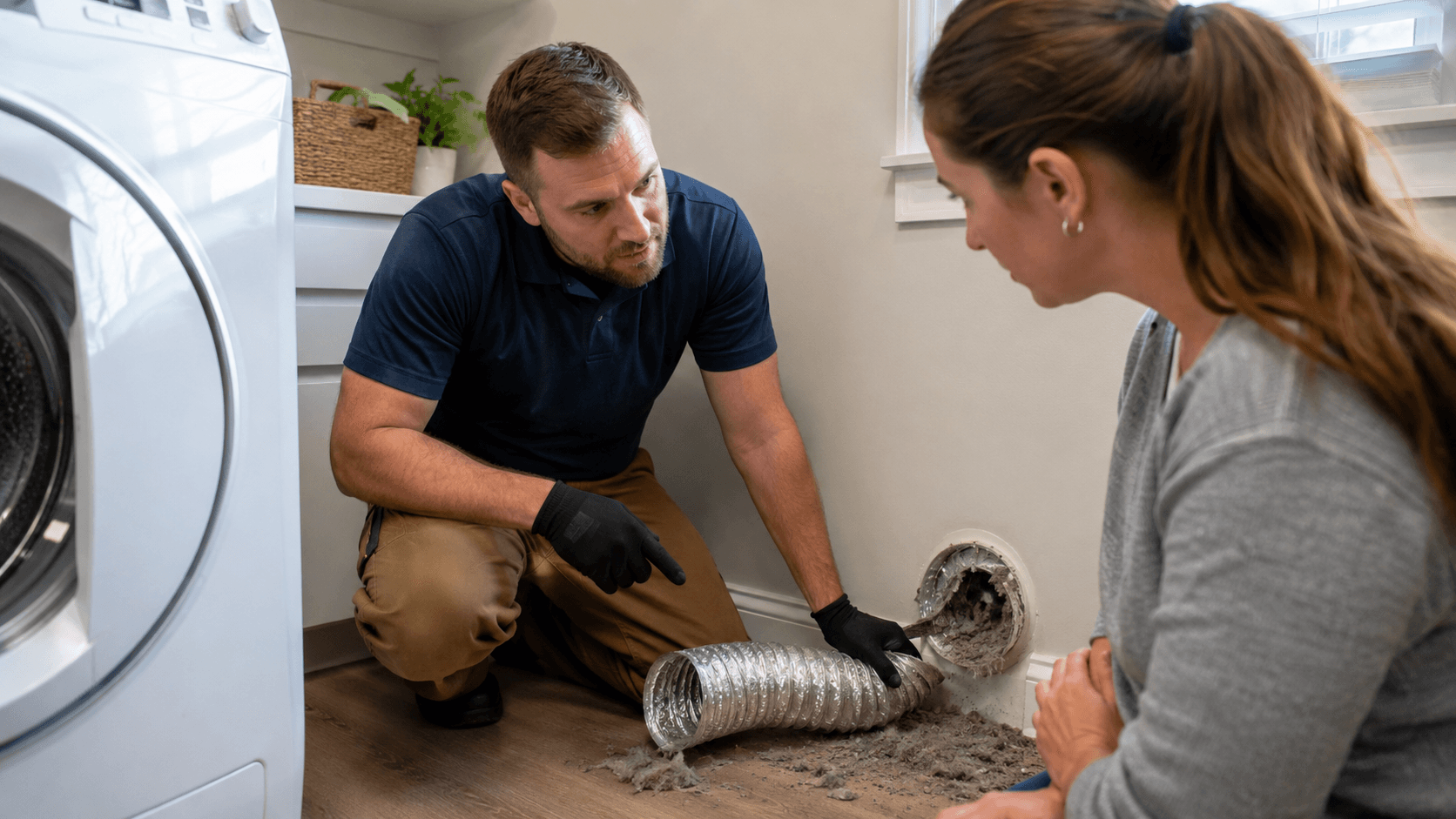 Dryer vent inspection identifying small airflow and exterior vent issues